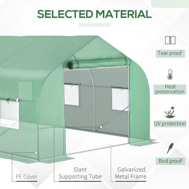 Alt view image 6 of 7 - Outsunny 20' x 10' x 7' Walk-in Tunnel Greenhouse with Zippered Mesh Door and 8 Mesh Windows, Gardening Plant Hot House with Galvanized Steel Hoops, Green