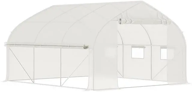 Main image of Outsunny 11.5' x 10' x 6.5' Walk-in Tunnel Greenhouse, Green House with Zippered Mesh Door, 7 Mesh Windows & Roll-up Sidewalls, Upgraded Gardening Plant Hot House with Galvanized Steel Hoops, White