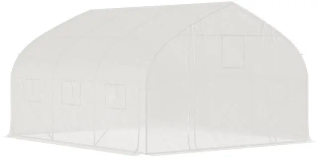 Alt view image 2 of 7 - Outsunny 11.5' x 10' x 6.5' Walk-in Tunnel Greenhouse, Green House with Zippered Mesh Door, 7 Mesh Windows & Roll-up Sidewalls, Upgraded Gardening Plant Hot House with Galvanized Steel Hoops, White