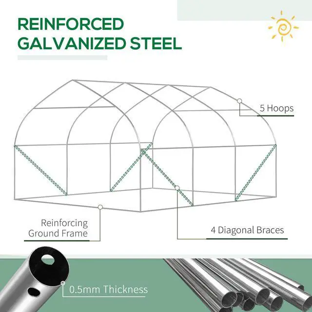 Alt view image 4 of 7 - Outsunny 11.5' x 10' x 6.5' Walk-in Tunnel Greenhouse, Green House with Zippered Mesh Door, 7 Mesh Windows & Roll-up Sidewalls, Upgraded Gardening Plant Hot House with Galvanized Steel Hoops, White