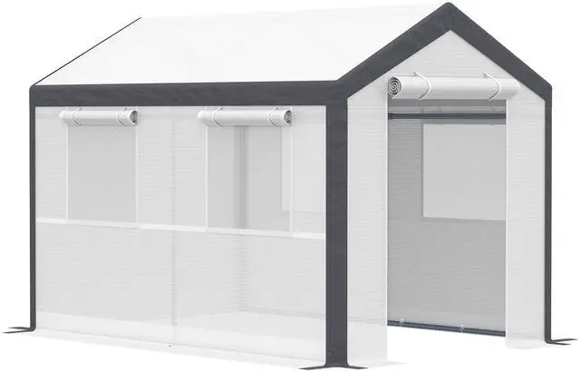 Main image of Outsunny 10' x 7' x 7' Walk-In Greenhouse, Outdoor Garden Warm Hot House with 4 Roll-up Windows, 2 Zippered Doors and Weather Cover, White