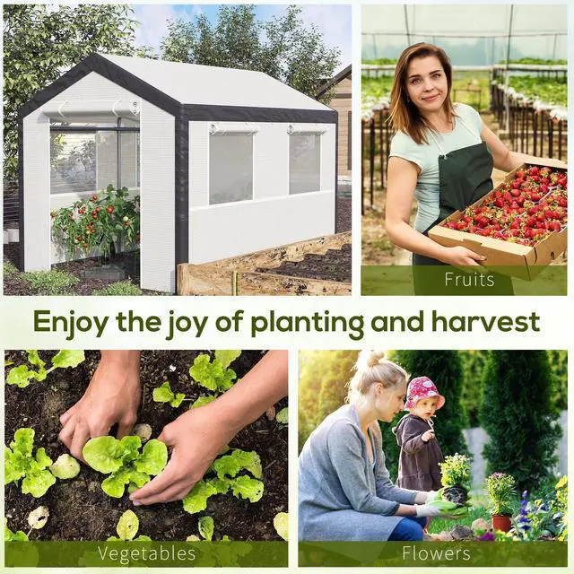 Alt view image 3 of 7 - Outsunny 10' x 7' x 7' Walk-In Greenhouse, Outdoor Garden Warm Hot House with 4 Roll-up Windows, 2 Zippered Doors and Weather Cover, White