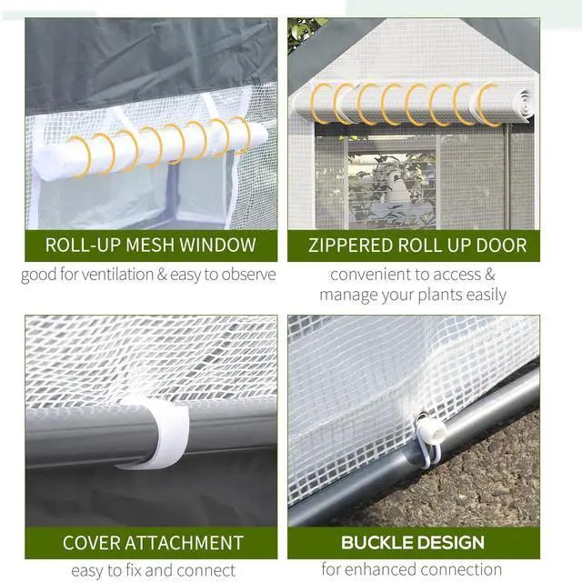 Alt view image 5 of 7 - Outsunny 10' x 7' x 7' Walk-In Greenhouse, Outdoor Garden Warm Hot House with 4 Roll-up Windows, 2 Zippered Doors and Weather Cover, White