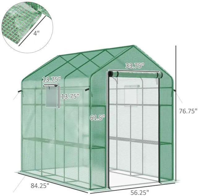 Alt view image 7 of 7 - Outsunny 7' x 5' x 6' Walk-in Greenhouse with Mesh Door and Windows, 18 Shelf Hot House with Trellis, Plant Labels, UV protective for Growing Flowers, Herbs, Vegetables, Saplings, Green