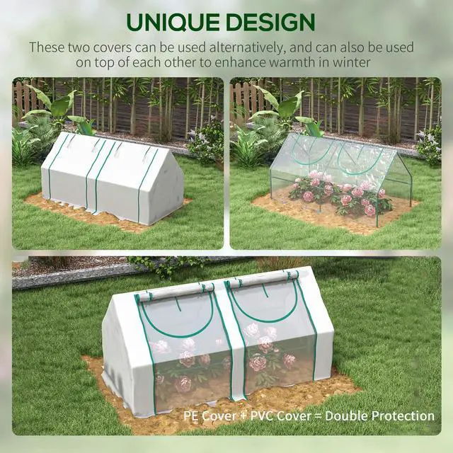 Alt view image 3 of 7 - Outsunny 6' x 3' x 3' Portable Greenhouse, Garden Green House with 2 PE/Plastic Covers, Steel Frame and 2 Roll Up Windows, Clear