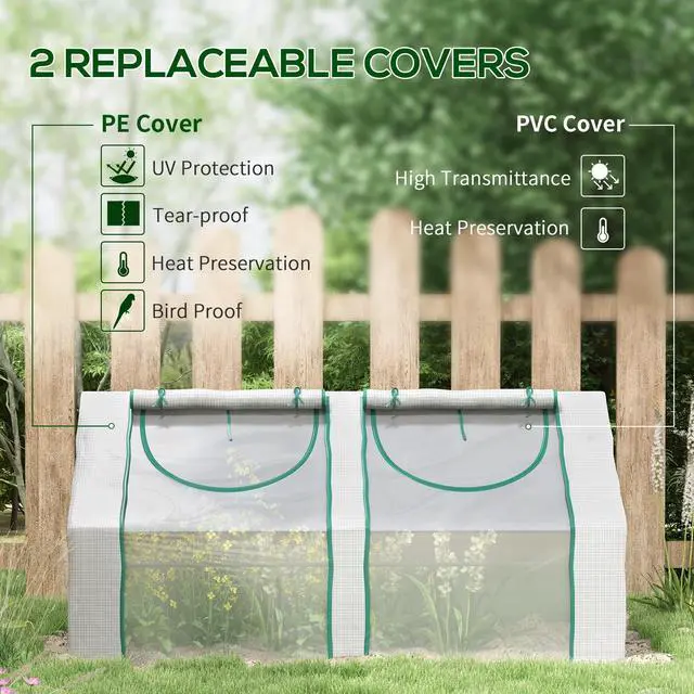Alt view image 6 of 7 - Outsunny 6' x 3' x 3' Portable Greenhouse, Garden Green House with 2 PE/Plastic Covers, Steel Frame and 2 Roll Up Windows, Clear