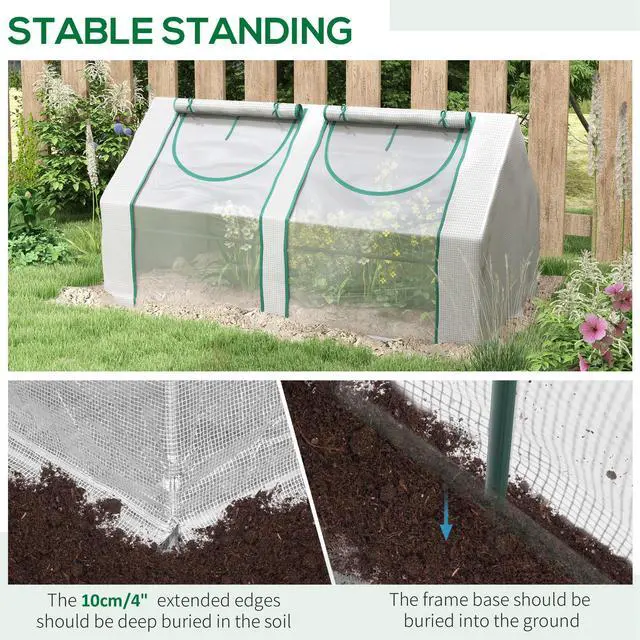 Alt view image 5 of 7 - Outsunny 6' x 3' x 3' Portable Greenhouse, Garden Green House with 2 PE/Plastic Covers, Steel Frame and 2 Roll Up Windows, Clear