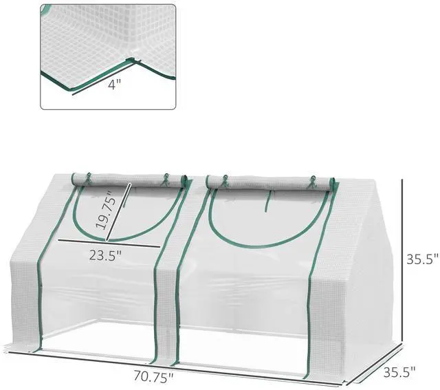 Alt view image 7 of 7 - Outsunny 6' x 3' x 3' Portable Greenhouse, Garden Green House with 2 PE/Plastic Covers, Steel Frame and 2 Roll Up Windows, Clear