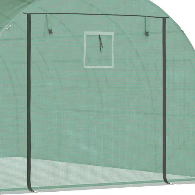 Alt view image 2 of 7 - Outsunny 13' x 10' x 6.5' Walk-in Tunnel Greenhouse with 2 Zippered Mesh Doors & 10 Mesh Windows, Upgraded Gardening Plant Hot House with Galvanized Steel Hoops, Green