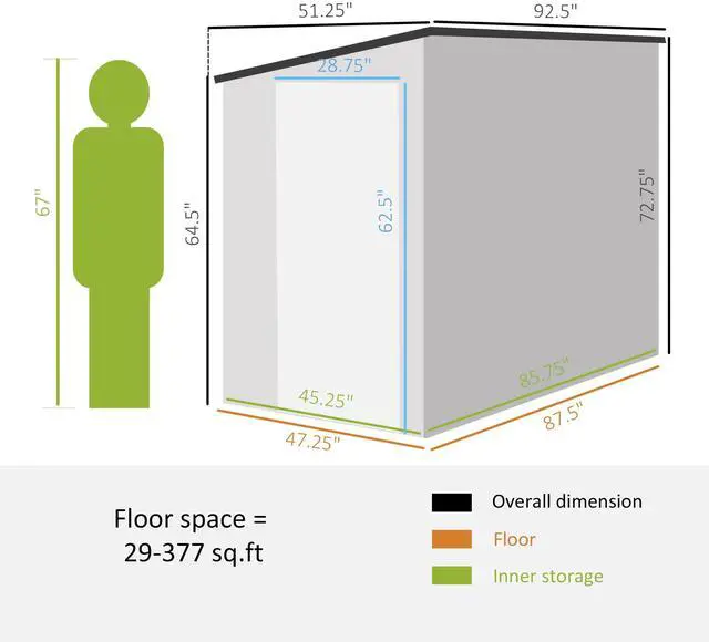 Alt view image 5 of 7 - Outsunny 4' x 7.7' Metal Outdoor Storage Shed, Lean to Storage Shed, Garden Tool Storage House with Lockable Door and 2 Air Vents for Backyard, Patio, Lawn, White