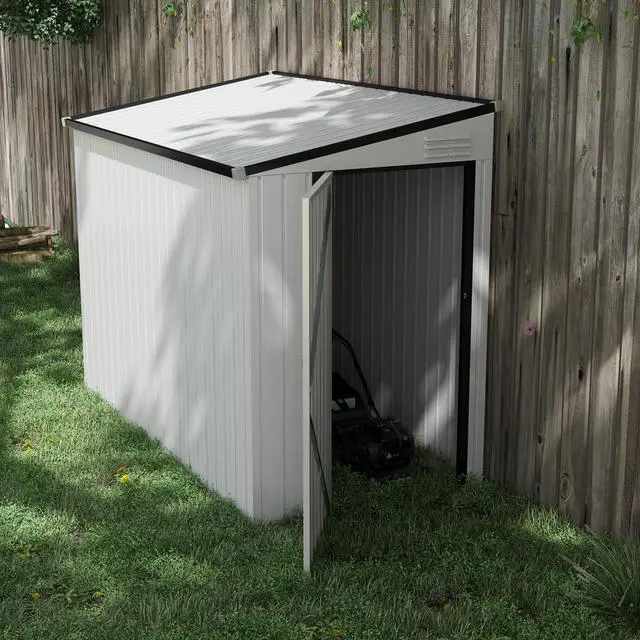 Alt view image 7 of 7 - Outsunny 4' x 7.7' Metal Outdoor Storage Shed, Lean to Storage Shed, Garden Tool Storage House with Lockable Door and 2 Air Vents for Backyard, Patio, Lawn, White