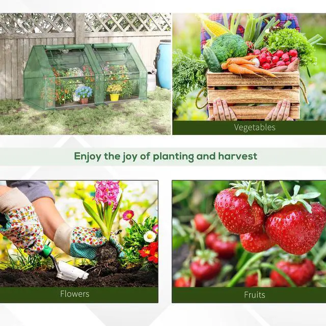 Alt view image 3 of 7 - Outsunny 6' x 3' x 3' Portable Greenhouse, Garden Green House with 2 PE/Plastic Covers, Steel Frame and 2 Roll Up Windows, Green
