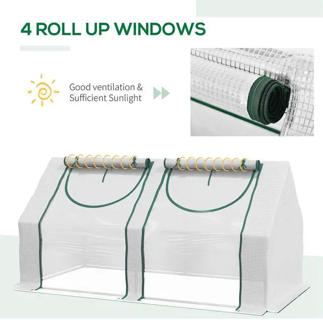 Alt view image 4 of 7 - Outsunny 6' x 3' x 3' Portable Greenhouse, Garden Green House with 2 PE/Plastic Covers, Steel Frame and 2 Roll Up Windows, Clear