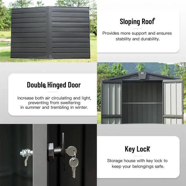 Alt view image 6 of 7 - Outdoor Storage Shed 5.7x3 FT,Metal Outside Sheds&Outdoor Storage Galvanized Steel,Tool Shed with Lockable Double Door for Patio,Backyard,Garden,Lawn (5.7x3ft, Dark Gray)
