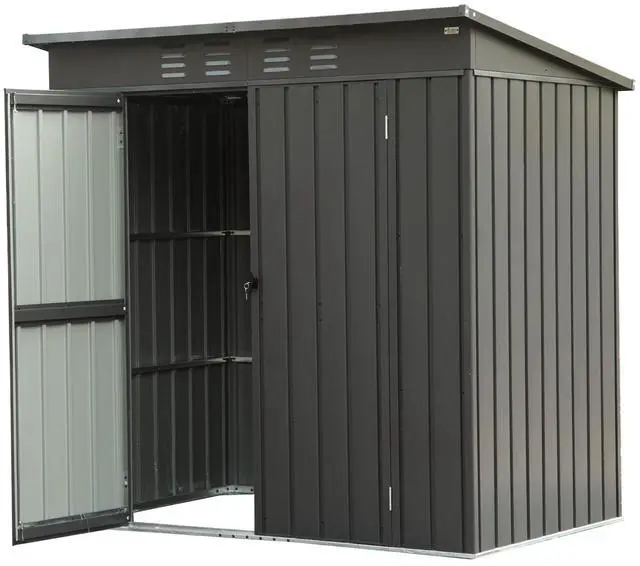 Main image of Backyard Storage Shed with Sloping Roof Galvanized Steel Frame Outdoor Garden Shed Metal Utility Tool Storage Room with Latches and Lockable Door for Balcony (5x3ft, Dark Gray)