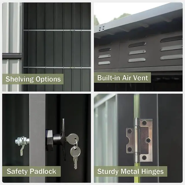 Alt view image 2 of 5 - Backyard Storage Shed with Sloping Roof Galvanized Steel Frame Outdoor Garden Shed Metal Utility Tool Storage Room with Latches and Lockable Door for Balcony (5x3ft, Dark Gray)