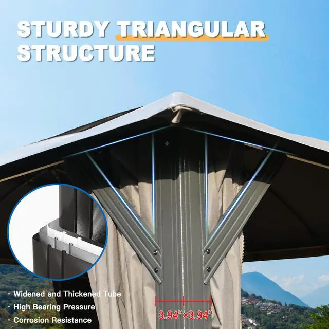 Alt view image 3 of 7 - Gazebo 10x14FT, Outdoor Gazebo with Double Roofs, Privacy Curtains, Mosquito Nettings, Heavy Duty Metal Frame Party Tent Canopy for Patio, Backyard, Deck, Lawn, Grey