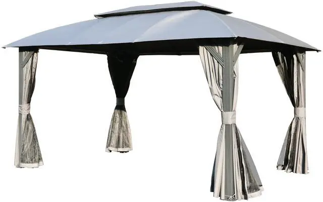 Main image of Gazebo 10x14FT, Outdoor Gazebo with Double Roofs, Privacy Curtains, Mosquito Nettings, Heavy Duty Metal Frame Party Tent Canopy for Patio, Backyard, Deck, Lawn, Grey