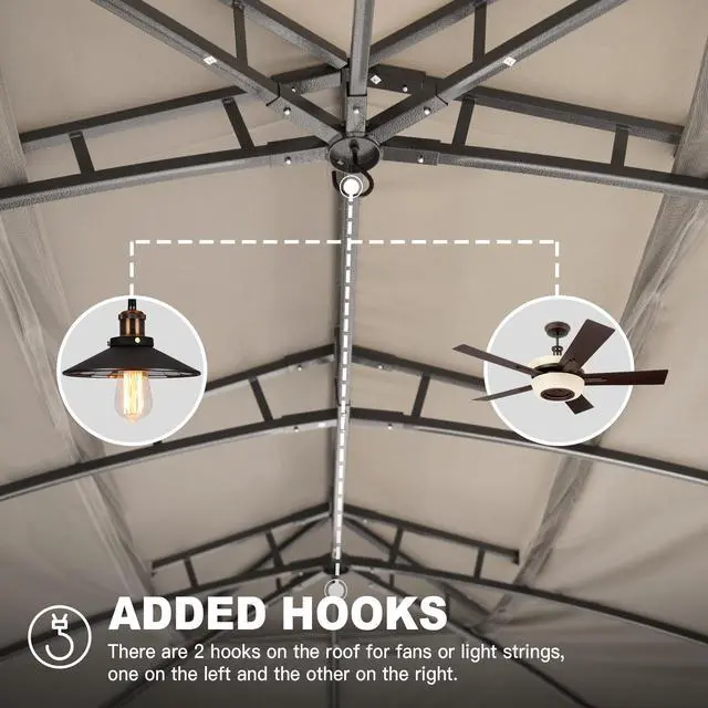 Alt view image 5 of 7 - Gazebo 10x14FT, Outdoor Gazebo with Double Roofs, Privacy Curtains, Mosquito Nettings, Heavy Duty Metal Frame Party Tent Canopy for Patio, Backyard, Deck, Lawn, Grey