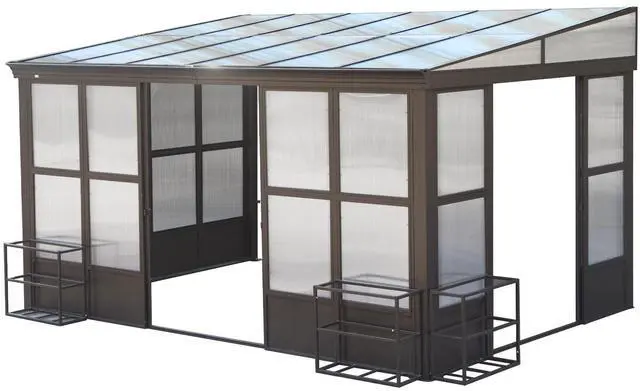 Alt view image 2 of 7 - 10x14FT All Season Sunroom, Outdoor Permanent Wall Mounted Solarium with Detachable Polycarbonate Windows, Aluminum Lean to Gazebo Sun Room with 2 Lockable Sliding Doors for Garden Patio Deck