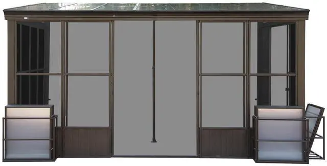 Main image of 10x14FT All Season Sunroom, Outdoor Permanent Wall Mounted Solarium with Detachable Polycarbonate Windows, Aluminum Lean to Gazebo Sun Room with 2 Lockable Sliding Doors for Garden Patio Deck