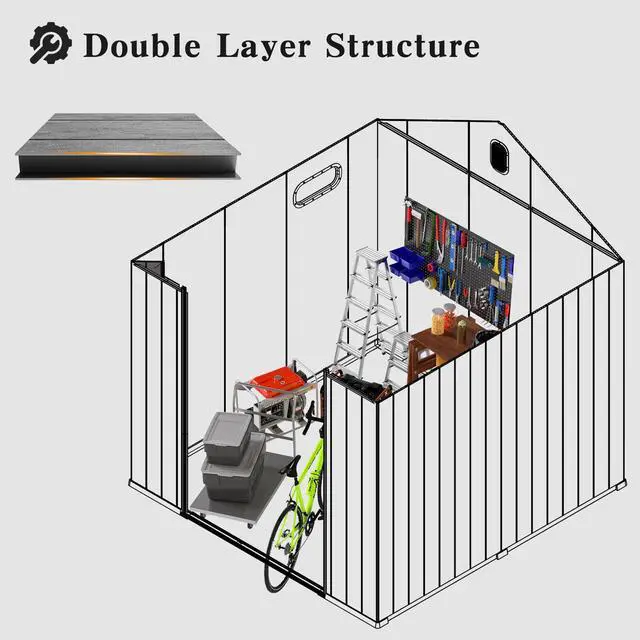 Alt view image 7 of 7 - 8x6FT Resin Outdoor Storage Shed with Lockable Door, Waterproof Outside Sheds with Windows & Vents, Heavy-Duty Plastic Tool Storage Shed for Patio Furniture, Lawn Mower, Bike