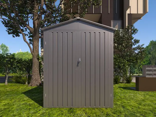 Alt view image 2 of 7 - Motorcycle Outdoor Steel Storage Shed With Window ,tracks and fixtures,Grey