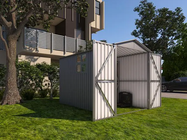 Alt view image 3 of 7 - Motorcycle Outdoor Steel Storage Shed With Window ,tracks and fixtures,Grey