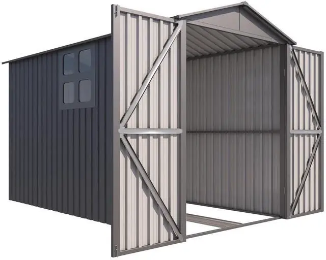 Alt view image 4 of 7 - Motorcycle Outdoor Steel Storage Shed With Window ,tracks and fixtures,Grey