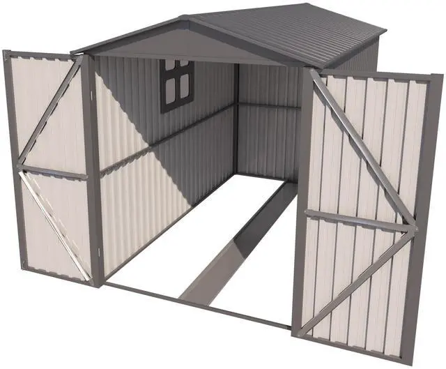 Alt view image 5 of 7 - Motorcycle Outdoor Steel Storage Shed With Window ,tracks and fixtures,Grey