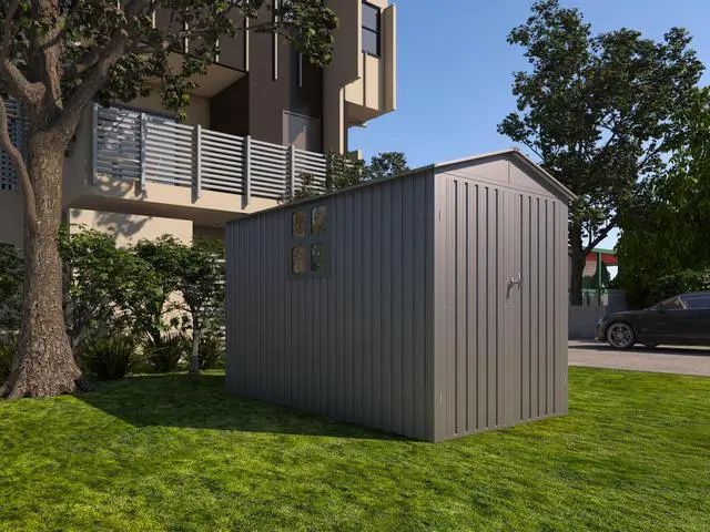 Alt view image 6 of 7 - Motorcycle Outdoor Steel Storage Shed With Window ,tracks and fixtures,Grey