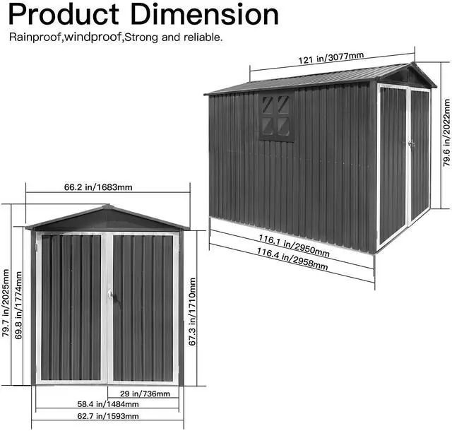 Alt view image 6 of 6 - Motorcycle Outdoor Steel Storage Shed With Window , tracks and fixtures,Grey+White