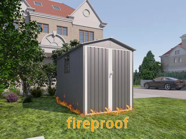 Alt view image 4 of 6 - Motorcycle Outdoor Steel Storage Shed With Window , tracks and fixtures,Grey+White