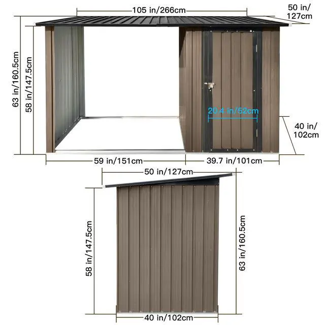 Alt view image 3 of 7 - Outdoor Metal Firewood Rack and Storage Shed, Brown and Black,Two-in-one function