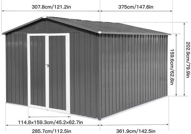 Alt view image 3 of 6 - Metal outdoor storage sheds 10ftx12ft , Grey