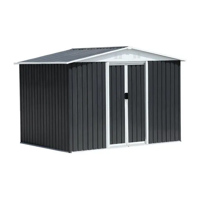 Alt view image 6 of 6 - Outdoor Storage Garden Bike Shed 8x6 Feet Apex Roof Dark Grey With Aluminum alloy frame and sliding door