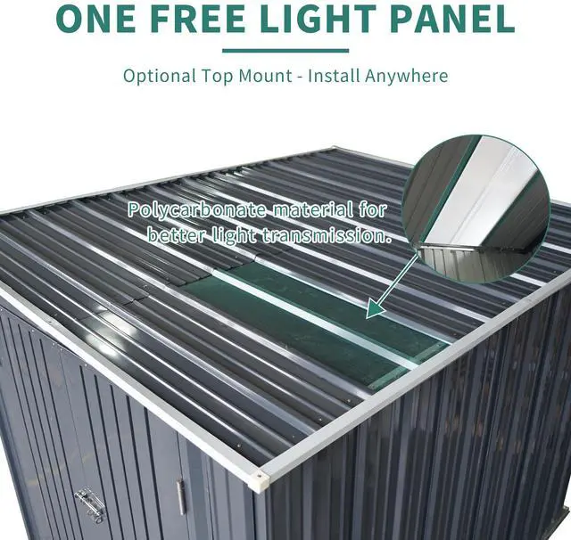 Alt view image 3 of 7 - 6x8FT Galvanized Steel Outdoor Storage Shed with Lockable Double Doors, Metal Lean to Shed with Free PC Light Board for Tools, Bikes & Patio Essentials (Without floors)