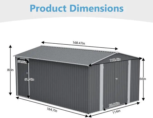 Alt view image 2 of 7 - 10x14 FT Outdoor Metal Storage Shed, Large Garden Shed Tool Shed with 3 Lockable Doors & Side Door, Waterproof Yard Building with 4 Air Vents for Backyard, Patio, Light Gray