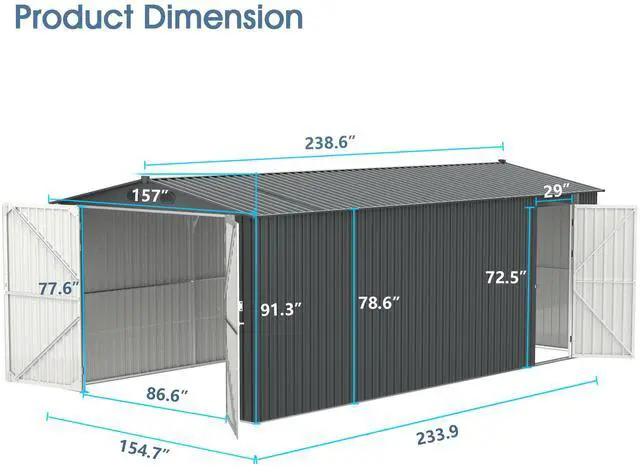 Alt view image 2 of 7 - Outdoor Storage Shed 20x13 FT, Metal Garden Shed Backyard Utility Tool House Building with 2 Doors and 4 Vents for Car,Truck,Bike, Garbage Can,Tool,Lawnmower