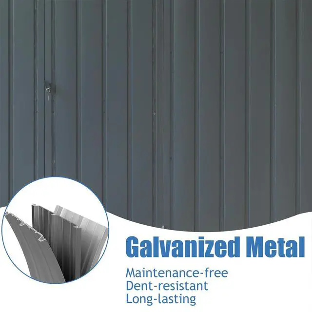 Alt view image 4 of 7 - Backyard Storage Shed 11' x 12.5' with Galvanized Steel Frame & Windows, Outdoor Garden Shed Metal Utility Tool Storage Room with Lockable Door for Patio(Dark Gray)