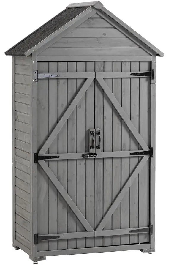 Main image of Outdoor Storage Cabinet, Garden Wood Tool Shed, Outside Wooden Shed Closet with Shelves and Latch for Yard 39.56"x 22.04"x 68.89"