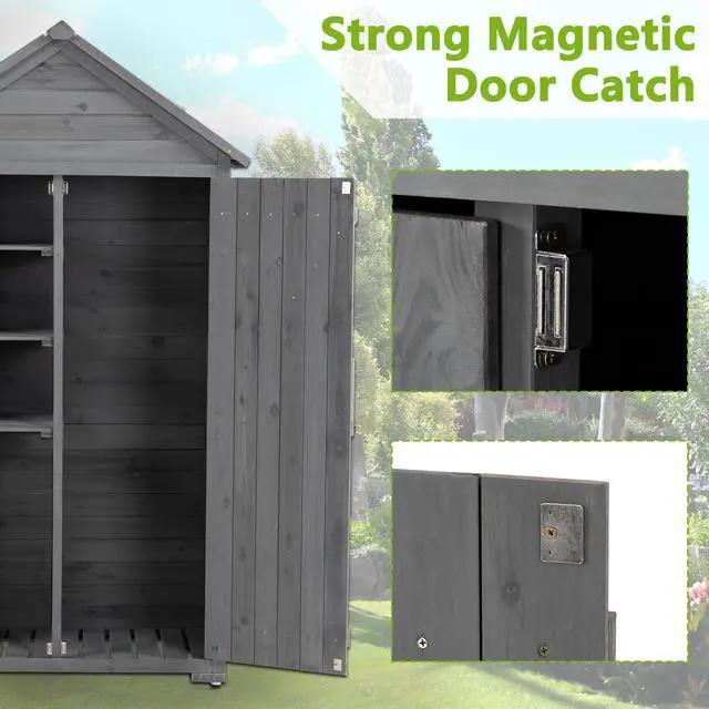 Alt view image 5 of 7 - Outdoor Storage Cabinet, Garden Wood Tool Shed, Outside Wooden Shed Closet with Shelves and Latch for Yard 39.56"x 22.04"x 68.89"