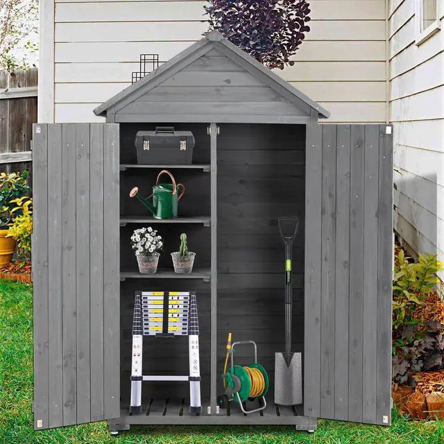 Alt view image 7 of 7 - Outdoor Storage Cabinet, Garden Wood Tool Shed, Outside Wooden Shed Closet with Shelves and Latch for Yard 39.56"x 22.04"x 68.89"