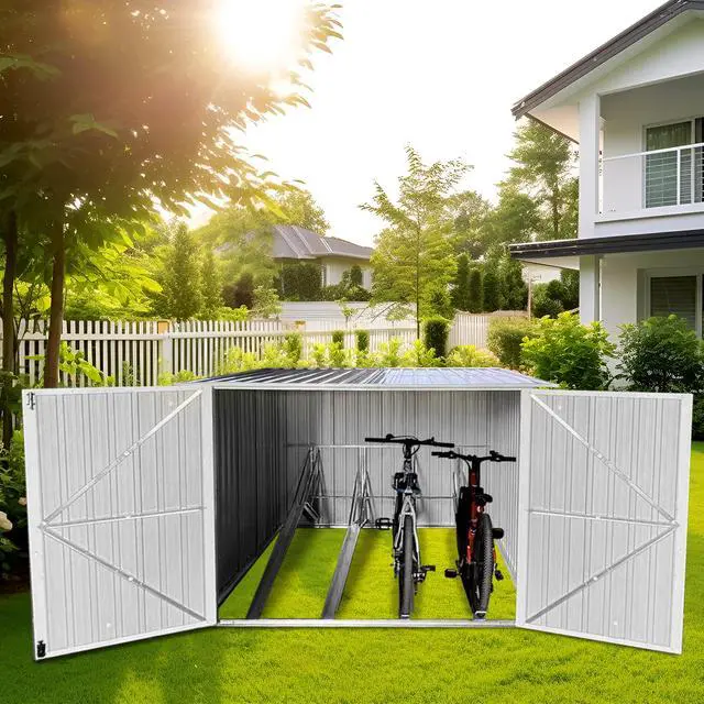Alt view image 6 of 7 - Bicycle Outdoor Steel Storage Shed ,Stores 4 Bikes,Grey
