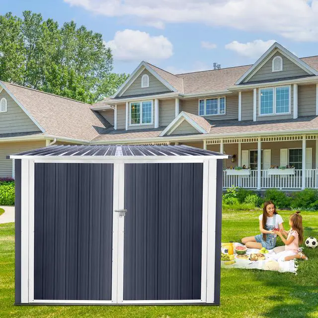 Alt view image 7 of 7 - Bicycle Outdoor Steel Storage Shed ,Stores 4 Bikes,Grey