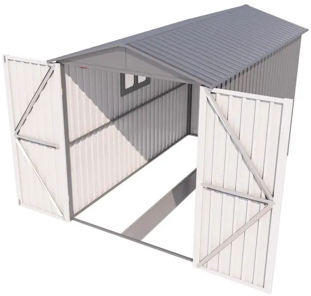 Alt view image 3 of 6 - Motorcycle Outdoor Steel Storage Shed With Window , tracks and fixtures,Grey+White