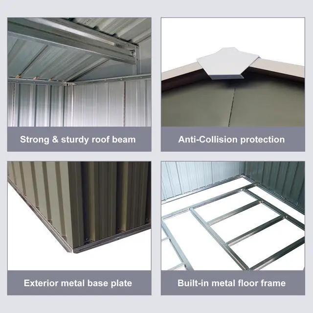 Alt view image 7 of 7 - 8x10ft Outdoor Metal Storage Shed with metal foundation Gray