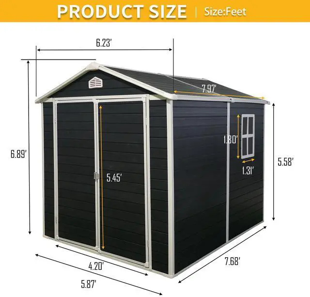 Alt view image 3 of 7 - 6 ft x 8 ft Resin Outdoor Storage Shed Kit-Perfect to Store Patio Furniture,Black