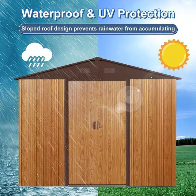 Alt view image 4 of 7 - 8ft x 6ft Outdoor Metal Storage Shed with Metal foundation,Coffee(W540S00014)