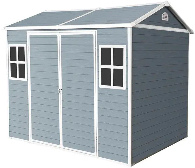 Alt view image 7 of 7 - 8 x 6 ft Resin Outdoor Storage Shed Waterproof Shed with Floor & Two Windows & Lockable Door, Tool Shed for Garden, Patio, Backyard,Gray